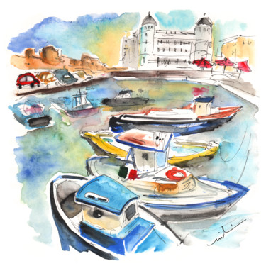 Painting titled "Boats in Siracusa 02" by Miki De Goodaboom, Original Artwork, Watercolor