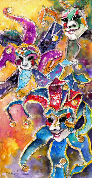Pintura intitulada "Carnivale in Taormi…" por Miki De Goodaboom, Obras de arte originais, Aquarela