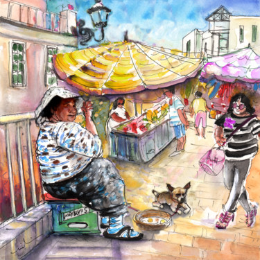 Painting titled "The Market Lady of…" by Miki De Goodaboom, Original Artwork, Watercolor