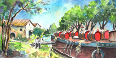 Painting titled "Old Wine Barge by N…" by Miki De Goodaboom, Original Artwork, Watercolor