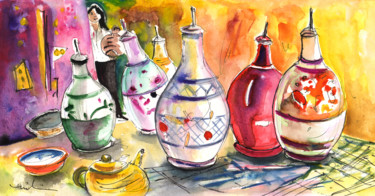 Peinture intitulée "Oil Dispensers From…" par Miki De Goodaboom, Œuvre d'art originale, Aquarelle