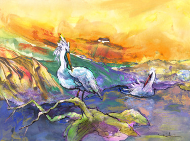 Painting titled "The Pelican Affair" by Miki De Goodaboom, Original Artwork, Acrylic