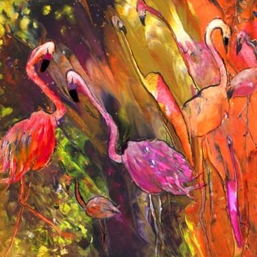Malarstwo zatytułowany „Flamingoes Wild” autorstwa Miki De Goodaboom, Oryginalna praca, Akryl
