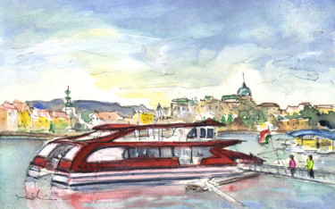 Malerei mit dem Titel "The Danube In Budap…" von Miki De Goodaboom, Original-Kunstwerk, Aquarell
