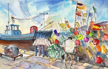 Peinture intitulée "Peniscola Harbour 02" par Miki De Goodaboom, Œuvre d'art originale, Aquarelle