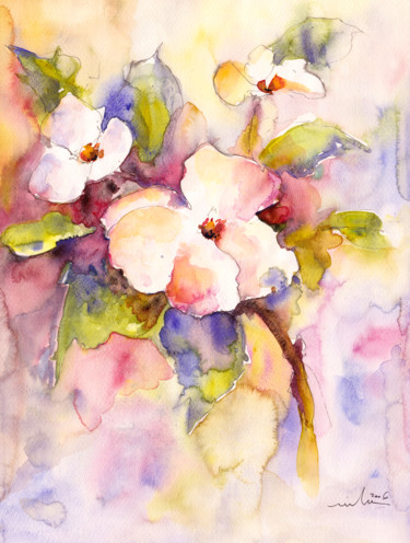 Painting titled "Blossoms" by Miki De Goodaboom, Original Artwork, Watercolor