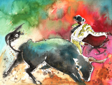 Peinture intitulée "Bullfighting Under…" par Miki De Goodaboom, Œuvre d'art originale, Aquarelle