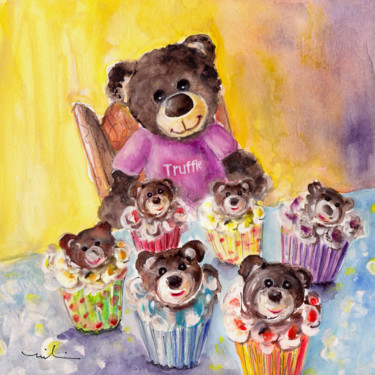Peinture intitulée "The Bear Cupcakes" par Miki De Goodaboom, Œuvre d'art originale, Aquarelle