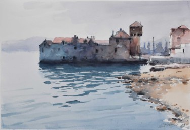 Schilderij getiteld "château de la mer (…" door Goran Žigolić (watercolors), Origineel Kunstwerk, Aquarel