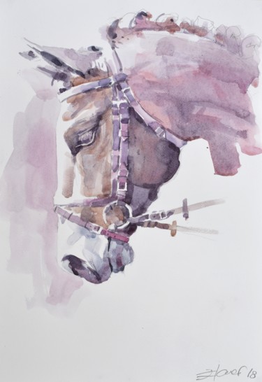 Malerei mit dem Titel "Tête de cheval (Hor…" von Goran Žigolić (watercolors), Original-Kunstwerk, Aquarell