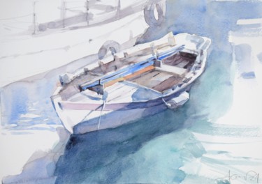 Pittura intitolato "Boat in the harbour" da Goran Žigolić (watercolors), Opera d'arte originale, Acquarello