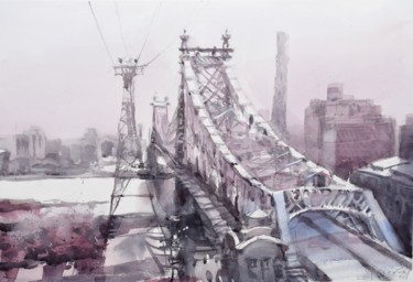 Painting titled "Queensboro bridge" by Goran Žigolić (watercolors), Original Artwork, Watercolor