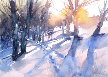 Peinture intitulée "Snowscape" par Goran Žigolić (watercolors), Œuvre d'art originale, Aquarelle