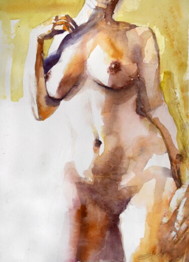 "Nude female standin…" başlıklı Tablo Goran Žigolić (watercolors) tarafından, Orijinal sanat, Suluboya