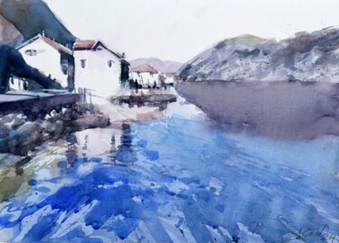 Painting titled "Adriatic seascape" by Goran Žigolić (watercolors), Original Artwork, Watercolor