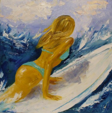 Schilderij getiteld "Surfer Girl" door Oksana Gordijko, Origineel Kunstwerk, Olie
