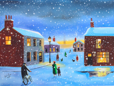 Painting titled "Winter street scene…" by Gordon Bruce, Original Artwork, Oil