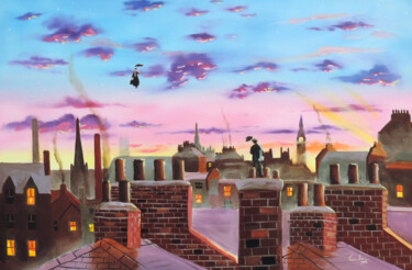 Painting titled "Mary Poppins and Be…" by Gordon Bruce, Original Artwork, Oil Mounted on Wood Stretcher frame