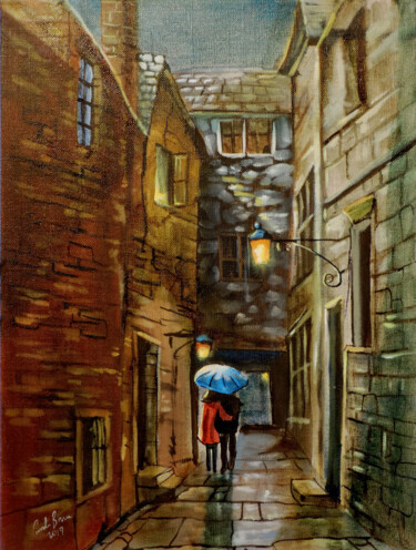 Peinture intitulée "Rainy street painti…" par Gordon Bruce, Œuvre d'art originale, Huile