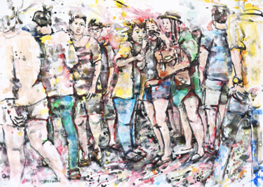 Pintura intitulada "Selfie in a crowd" por Gordonartist1, Obras de arte originais, Acrílico