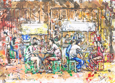 「Late night diners,…」というタイトルの絵画 Gordonartist1によって, オリジナルのアートワーク, アクリル