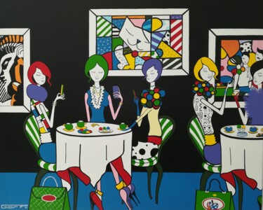 Painting titled "FASHION AFTERNOON" by Gorfi, Original Artwork, Acrylic Mounted on Wood Stretcher frame