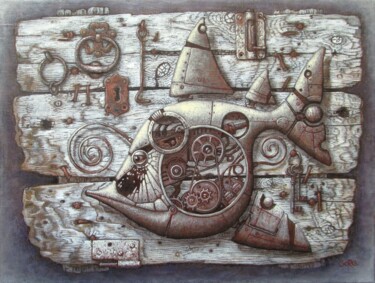 Pintura titulada "The door and a stea…" por Gorg Artist, Obra de arte original, Oleo Montado en Bastidor de camilla de madera