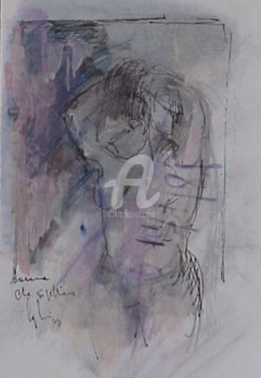 Drawing titled "nudo nel bagno" by Bruno, Original Artwork