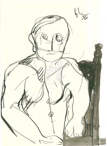 Disegno intitolato "donna in poltrona" da Bruno, Opera d'arte originale, Inchiostro