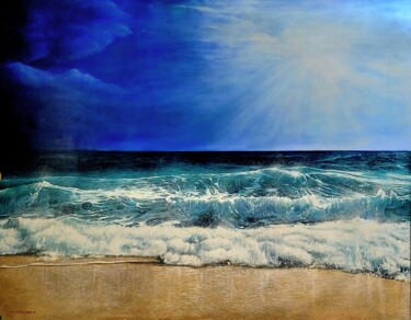 Pintura intitulada "la mar azul" por Gorka Gonzalez Crespo, Obras de arte originais, Óleo Montado em Armação em madeira