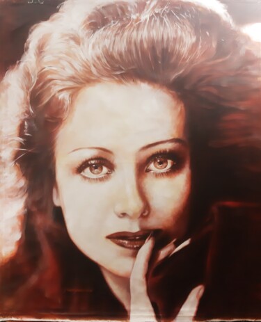 Painting titled "joan crawford" by Gorka Gonzalez Crespo, Original Artwork, Oil Mounted on Wood Stretcher frame