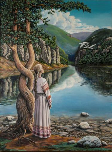 Painting titled "Swan Lake" by Goroboy, Original Artwork, Oil