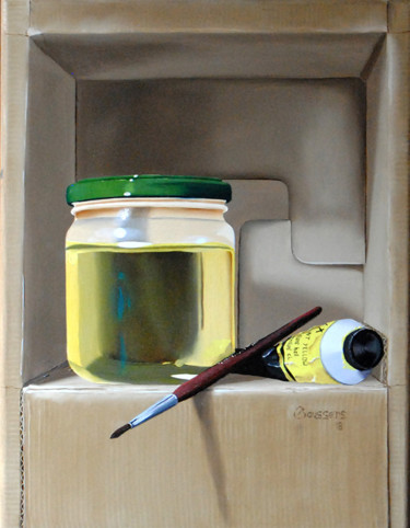 Peinture intitulée "Boite à peinture" par Alain Goussens, Œuvre d'art originale, Huile Monté sur Châssis en bois