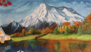 Pintura intitulada "Peace in Mountain" por Goutami Mishra, Obras de arte originais, Óleo