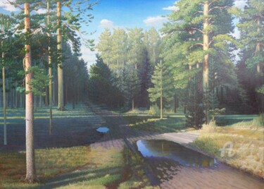 Painting titled "Belt pine forest un…" by Govoroff Vladimir, Original Artwork, Oil