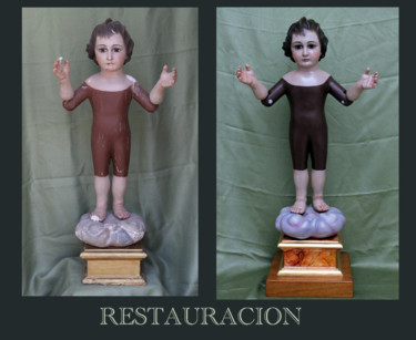 Skulptur mit dem Titel "NIÑO JESUS" von Manuel Granai, Original-Kunstwerk, Holz