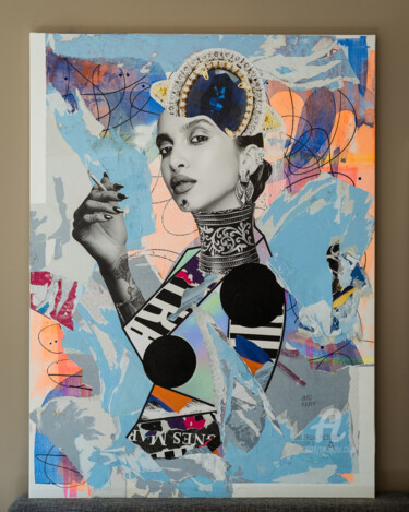 Collages titled "Jewels" by Grandj, Original Artwork, Collages Mounted on Wood Stretcher frame