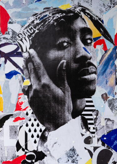 Collages intitolato "2PAC" da Grandj, Opera d'arte originale, Collages Montato su Cartone