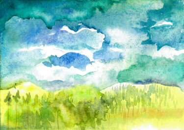 Painting titled "The Cloud Baskets" by Granishka, Original Artwork, Watercolor