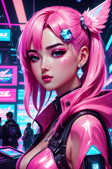 Artes digitais intitulada "Cyberpunk kawaii gi…" por Graphicnoir, Obras de arte originais, Imagem gerada por IA