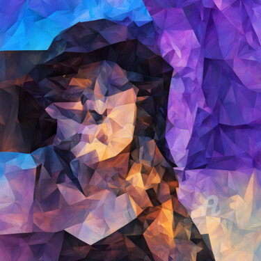 Digitale Kunst getiteld "THE MAN WITH THE HA…" door Graphicnoir, Origineel Kunstwerk, AI gegenereerde afbeelding