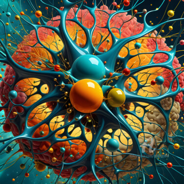 Digitale Kunst getiteld "Neurons exploding i…" door Graphicnoir, Origineel Kunstwerk, AI gegenereerde afbeelding