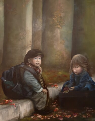 Malarstwo zatytułowany „Jesienne dzieci” autorstwa Grazyna Jezak, Oryginalna praca, Olej