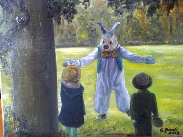 Malarstwo zatytułowany „Zajac” autorstwa Grazyna Jezak, Oryginalna praca, Olej