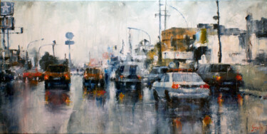 Peinture intitulée "Rain 2020" par Grech, Œuvre d'art originale, Huile Monté sur Panneau de bois