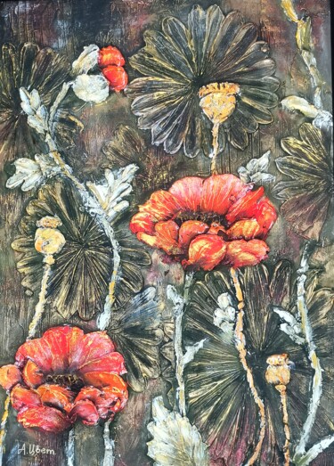 Картина под названием "Маки" - Анастасия Цветкова, Подлинное произведение искусства, Акрил Установлен на Другая жесткая пане…