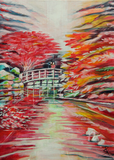 Malerei mit dem Titel "Jardin d'érables" von Sylvie Penet, Original-Kunstwerk, Acryl