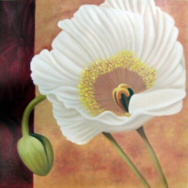 Schilderij getiteld "Realism Flower 012" door Greg Leander, Origineel Kunstwerk, Olie Gemonteerd op Frame voor houten branca…