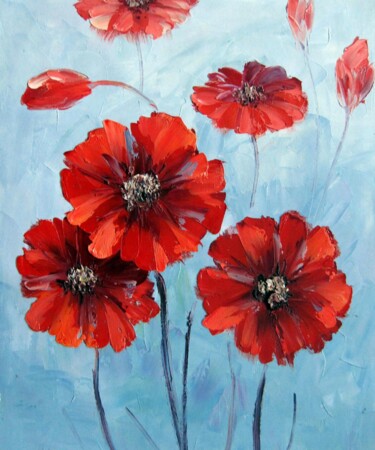 Картина под названием "Flower Decor 103" - Greg Leander, Подлинное произведение искусства, Масло Установлен на Деревянная ра…