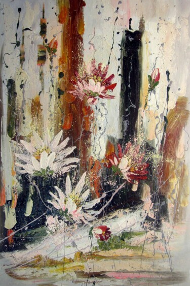 Peinture intitulée "Lotus Abstract 001" par Greg Leander, Œuvre d'art originale, Huile